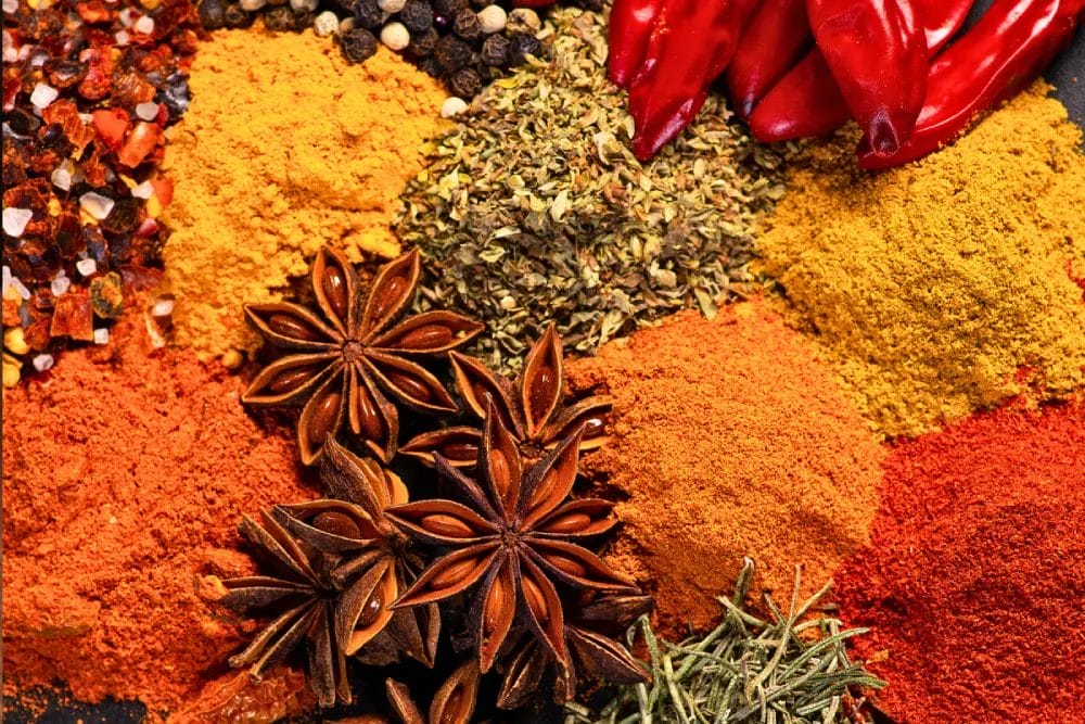 A colorful sample of spices and rubs